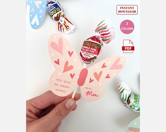 Butterfly Lollipop Valentine Tag, Kid's Classroom Gift (Digital PDF)
