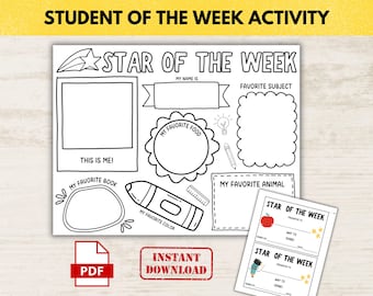 Star Student Worksheet, All About Me Printable (PDF)