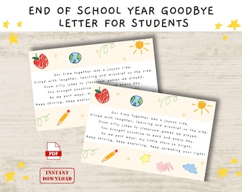 End of Year Goodbye Letter Poem, Printable Teacher Gift (Digital Download)