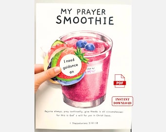 Bibelpyssel med bönesmoothie, guide till böneprompt för barn (digital nedladdning)