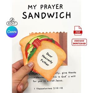 Bearbeitbares Gebetsandwich-Sonntagsschulaktivität, Kindergebetsaktivität, christliche Aktivität, christliche Gebetsaufführungen für Kinder, Gebetskarten