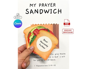Prayer Sandwich Sunday School Activity, Christian Prayer Prompts (Digital Download)
