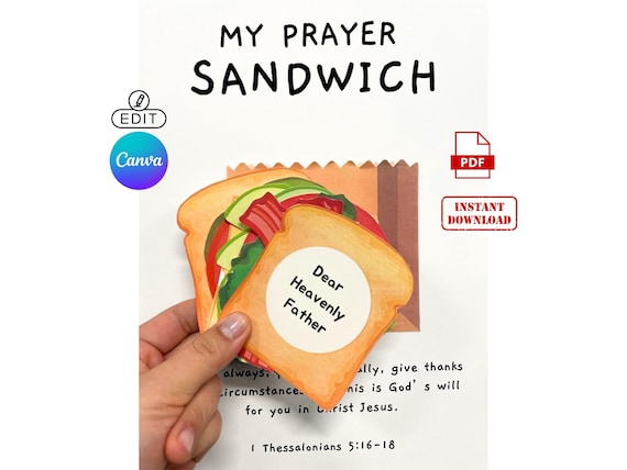 Prayer Sandwich Sunday School Activity, Christian Prayer Prompts (Digital Download)