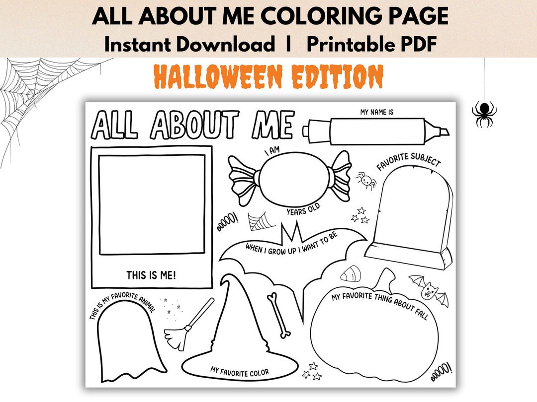 Halloween All About Me Worksheet, Printable Coloring Page (PDF Print ...