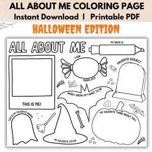 Halloween All About Me Worksheet, Printable Coloring Page (PDF Print ...