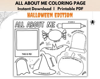 Halloween All About Me Worksheet, Printable Coloring Page (PDF Print)