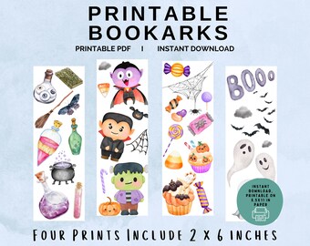 Halloween Bookmark Set, Watercolor Clipart, Kids Printable (PDF Printable)