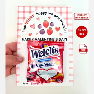 Etiqueta imprimible para el día de San Valentín con refrigerio de frutas, San Valentín escolar, Bayas, nos alegramos de ser amigos, regalo de dulces para San Valentín, etiqueta para refrigerio de frutas para San Valentín