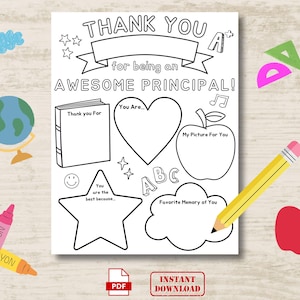 Thank You Principal Appreciation Coloring Printable, Gift for Principal, Thank You Gift Coloring Card, Teacher Keepsake, Principal Gift Idea