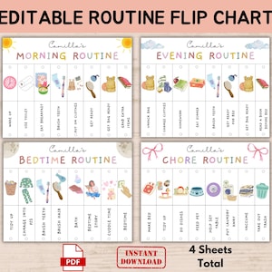 Kids Routine Flip Chart Printable, Toddler Morning Evening Bedtime Chore Flip Chart Color Page, Visual Schedule, Editable PDF Routine Chart