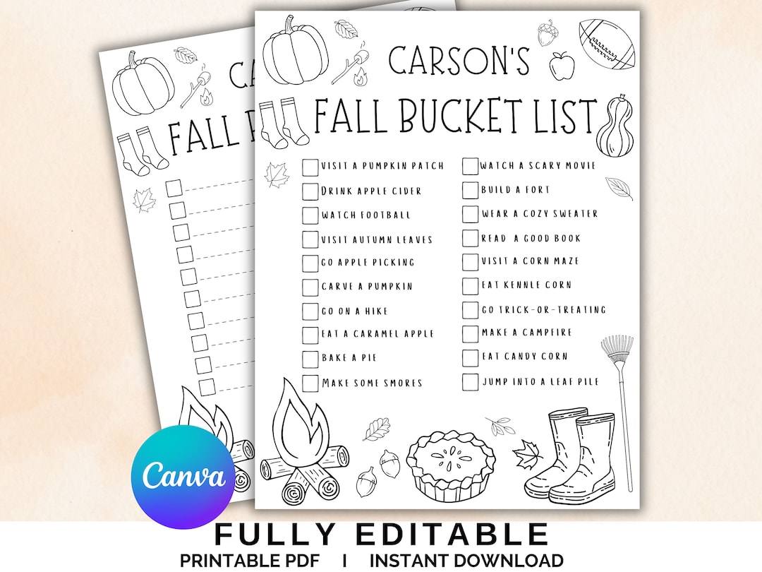 Editable Fall Bucket List Template, Autumn Activities (PDF Print ...