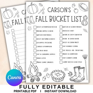 Fall Bucket List Printable, Autumn Bucket List Template, Editable Fall Bucket List, Autumn Activities Checklist, Fall To Do List, PDF Print