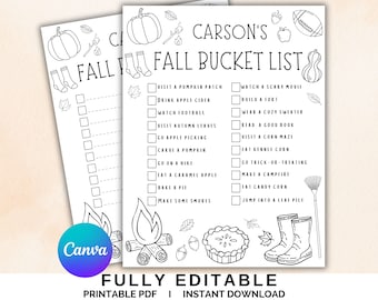Editable Fall Bucket List Template, Autumn Activities (PDF Print)