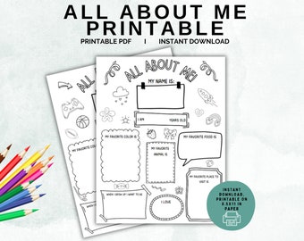 Hoja de trabajo "Todo sobre mí", actividad para la vuelta al cole, página para colorear (descarga digital en PDF)
