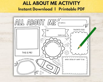 All About Me Printable Activity, Coloring Page (PDF)