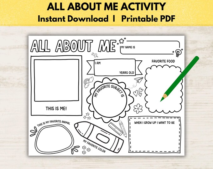 All About Me Printable Activity Coloring Page, Back to School Get to ...