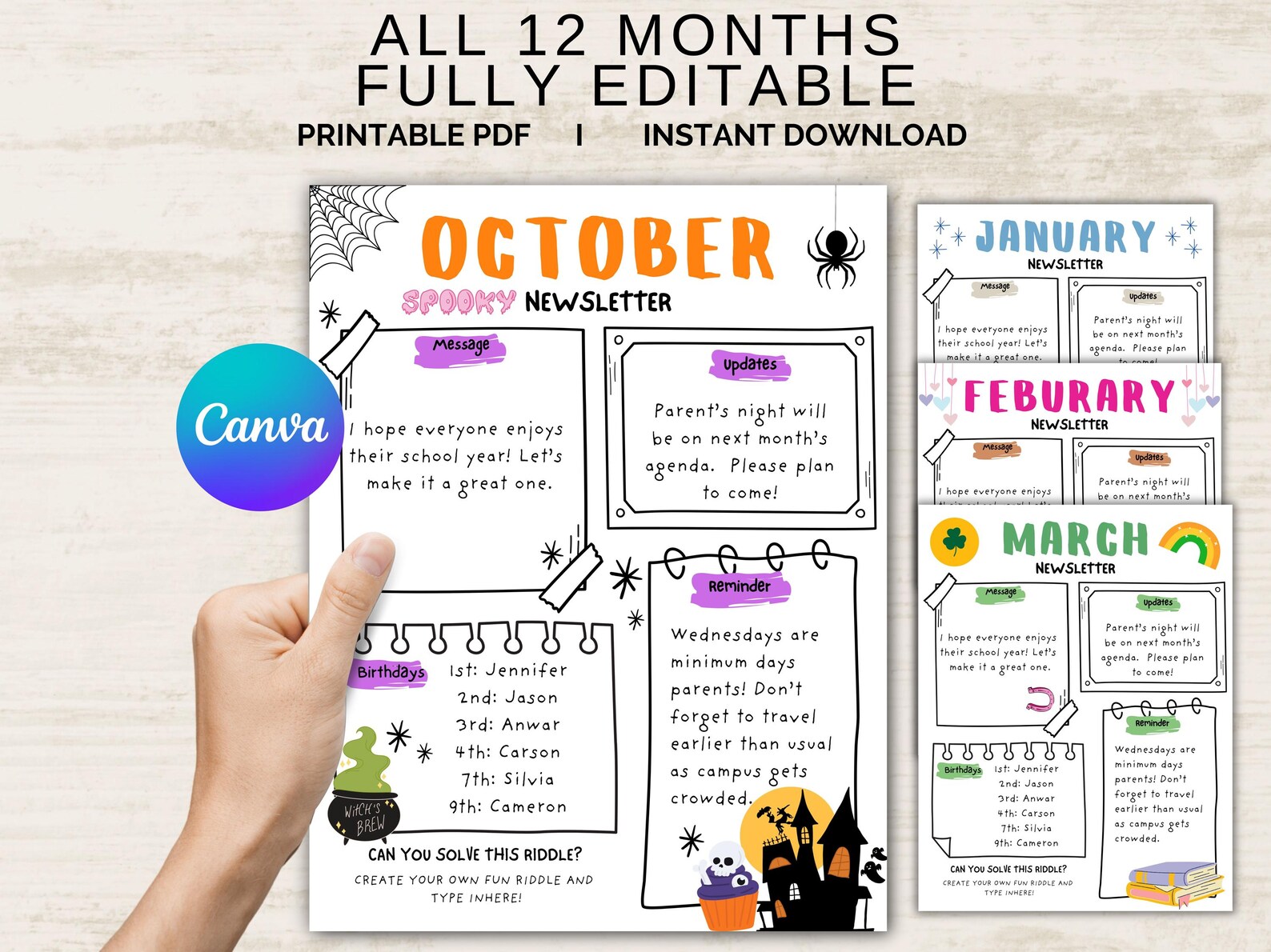 School Newsletter Template Bundle – 12 Editable Templates for Teachers ...