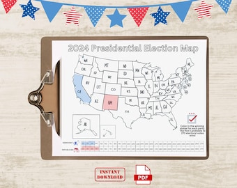 2024 Election Map, Vote Tracker Coloring Page (Digital Download)