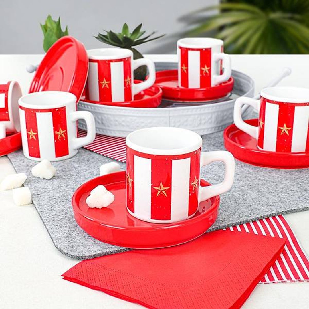 Porcelain Espresso Tea Cups With Saucers Set of 6 Fine Handmade