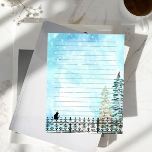 Printable Christmas Stationary - Cat in winter scene | Digital Download | Christmas Letter Paper | Cute Christmas Letter | Letterheads