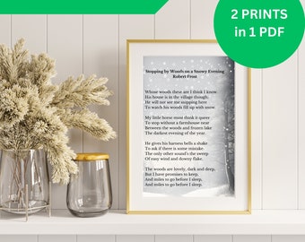Printable Wall Art | Robert Frost | Snowy Woods Poetry | Writers & Poets | Literary Print Set | Digital Download | Set of 2 Prints | Gifts