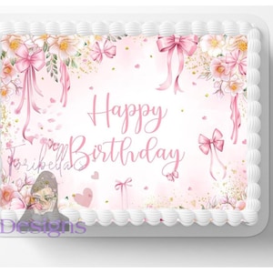 Redigerbar babyshower, födelsedagstårta rosa kokettrosetter tårtdekoration vi anpassar åt dig, digital nedladdning bageri kan skrivas ut ätbar topp