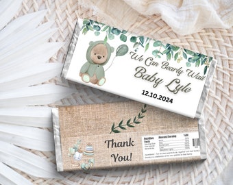 We Can Bearly Wait Editable Chocolate Candy Bar Wrapper Template Printable Baby Shower Party Favor Customizable Souvenir Try Edit Before Buy