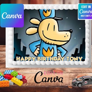Canva Editable Police Dog Man Image Birthday Party Cartoon Cake Topper Easy To Edit n Canva Digital Download Bakery Print Edible Cake Topper
