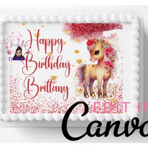 Editable Beautiful Unicorn Image Birthday Party Cake Topper Easy To Edit in Canva Digital Download Bakery Can Print Edible Topper Add 2 Cake