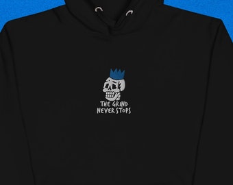 Sudadera unisex con bordado "OSRS Grind Never Stops Blue Partyhat" / Sudadera bordada de RuneScape / Sudadera para gamers / Regalo para él / Regalo para ella
