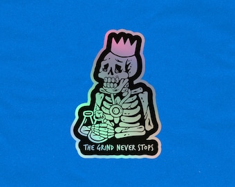 OSRS Grind Never Stops Holographic Sticker | RuneScape Sticker | OSRS Holographic Sticker | Old School RuneScape | Gaming Sticker