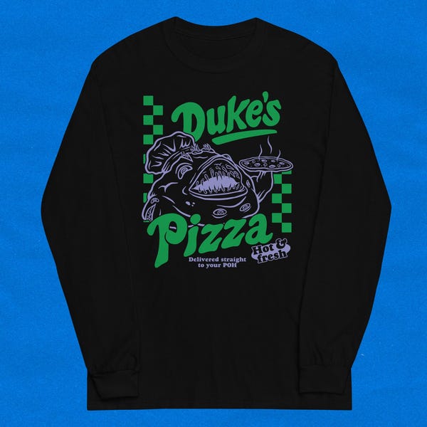 OSRS Duke's Pizza Black Men’s Long Sleeve Shirt | RuneScape Long Sleeve | Gaming Shirt
