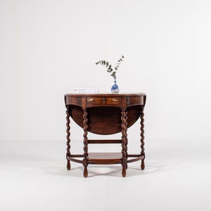 Antique Oak Drop-Leaf Side Table with Barley Twist Legs