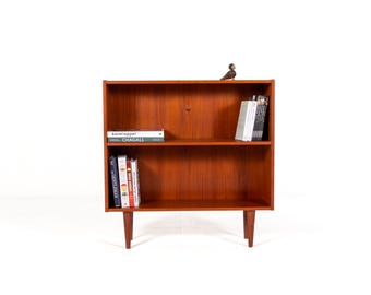 Mid Century Danish Teak Bookcase Cabinet, 1960s Scandinavian Open Shelf Storage