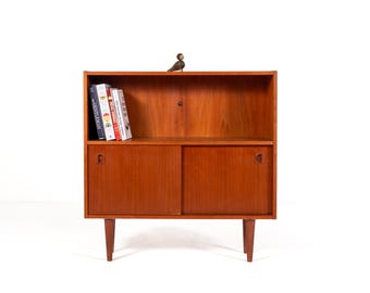 Mid Century Danish Teak Cabinet with Sliding Doors, 1960s Scandinavian Sideboard