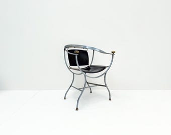 Alberto Orlandi Pompei Armchair in Steel, Bronze and Black Leather
