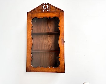 Antique Mahogany and Oak Wall Cabinet with Glass Door and Decorative Crest, 1880s