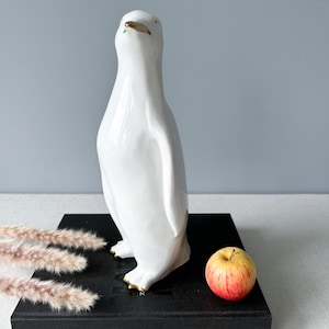 Vintage Large Art Deco Ceramic Pinguin, 14&quot; High, Vintage Porcelain Pinguin, Art Deco Figurine, White Glazed Ceramic Sculpture