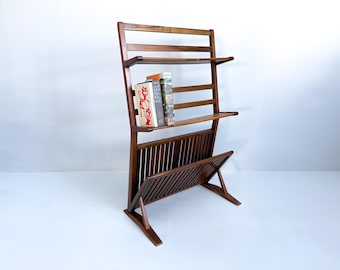 Vintage Mid-Century Walnut Bookshelf and Magazine Rack (1960s)