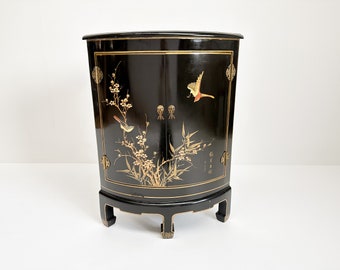 Vintage Chinoiserie Corner Cabinet, Black Lacquer Bar | Drinks Cabinet