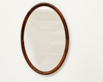 Vintage Large Oval Wooden Mirror with Beveled Glass