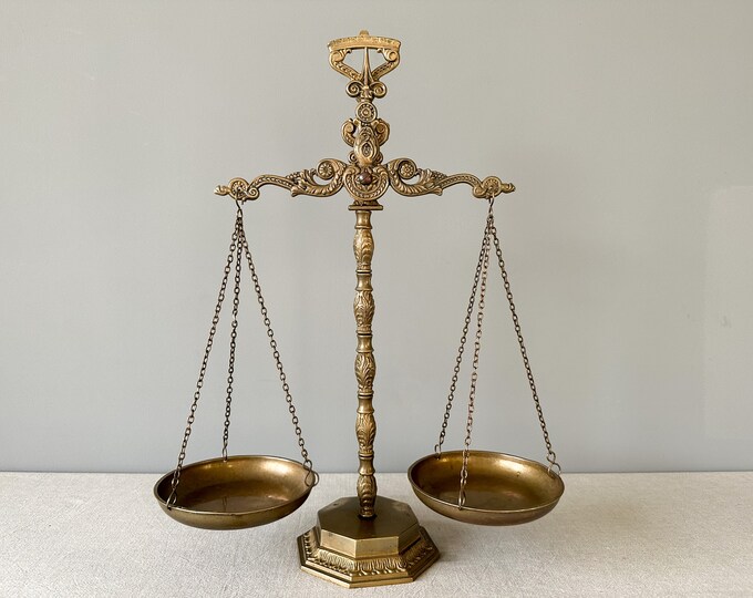 Vintage Balance Scale, Vintage Brass Scale of Justice, Large Brass