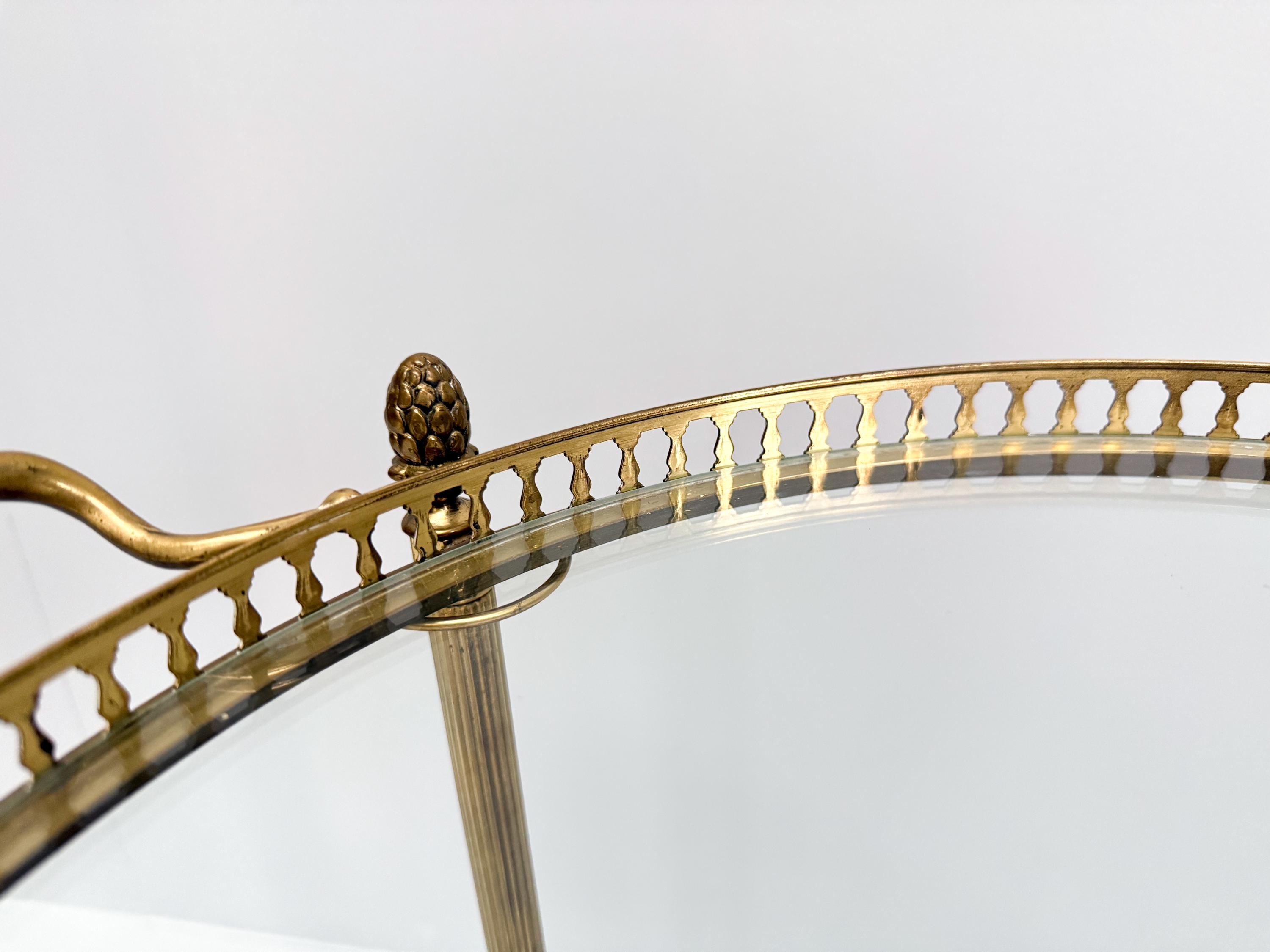 ヴィンテージミッドセンチュリーの真鍮とガラスのバーカート