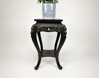 Vintage Carved Chinese Pedestal or Side Table, Carved Wood Plant Stand