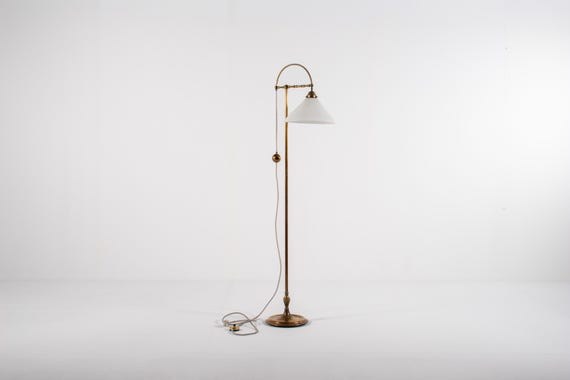 Vintage Adjustable Brass Floor Lamp with Milk Glass Shade