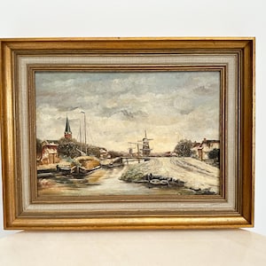 Vintage Original Öl-Malerei auf Holz | Holländische Winterlandschaft
