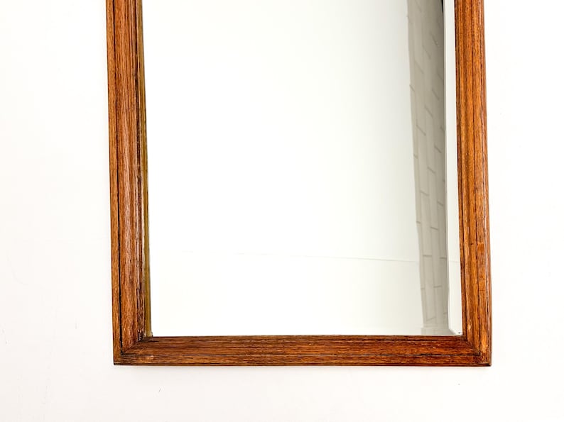 Vintage Wood Framed Mirror | Wall Hanging Mirror with Beveled Glass image 6