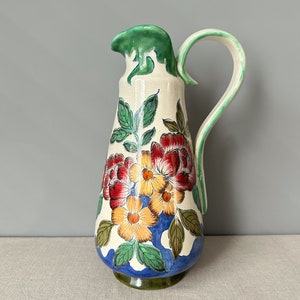 Vintage LARGE Hand-painted Jug/Pitcher Vase by PZH - Plateelbakkerij Zuid-Holland, Plomia series, 13.2" High
