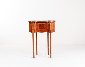 Vintage Louis XV Style Side Table with Brass Gallery and Marquetry, 20th Century