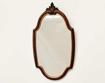 Vintage houten spiegel met afgeschuind glas | Wandhangende geschulpte spiegel